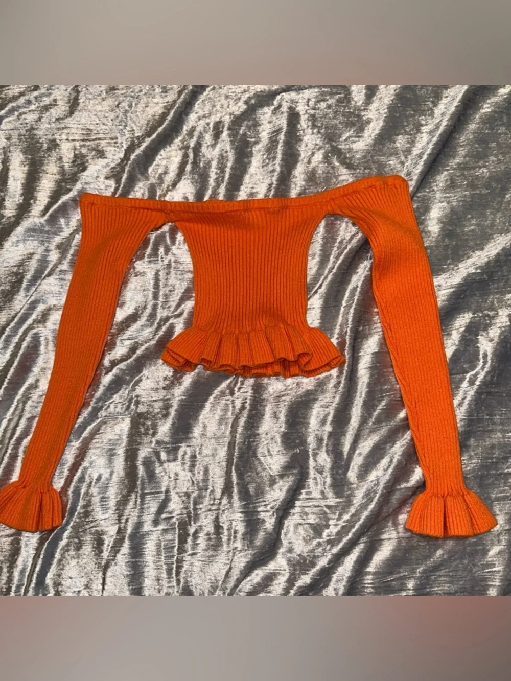 SHEIN Off Shoulder Ruffle Trim Rib-knit Sweater - Picture 4 of 5